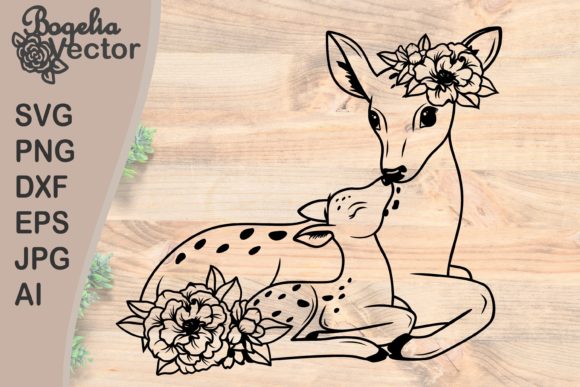 Floral Mom and Baby Deer: Graphics for Crafts